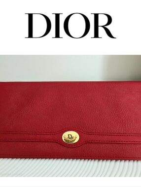 Authentic DIOR CHISTIAN‎ DIOR Long Bifold Red Gold Wallet Card Holder Clutch